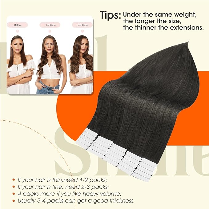 Full Shine Mocha Brown Tape in Hair Extensions Human Hair Color 1C Tape Hair Extensions Real Human Hair 16Inch Straight Soft Extension 50G 20Pcs Add Volume Thick End for Wedding