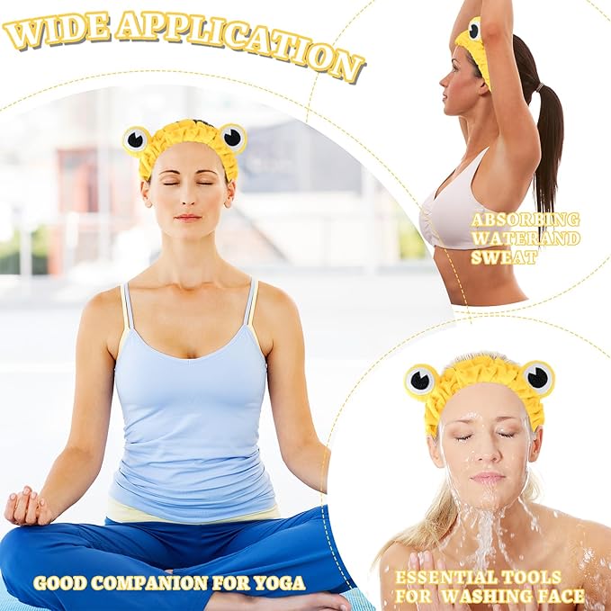 Jowmoy yellow Frog Eye Elastic Headband - Versatile for Spa, Skincare, Makeup, Face Wash, Fun Gift for Women (1 Pack)