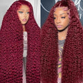 26 Inch 99J Burgundy Deep Wave Lace Front Wigs Human Hair 200% 13x6 Lace Front Wigs Human Hair Glueless HD Lace Frontal Wigs for Women