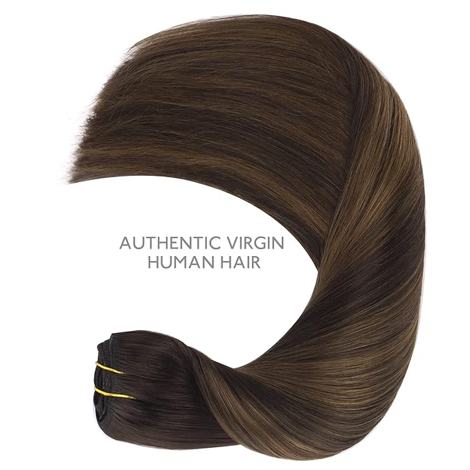 WENNALIFE Clip in Human Hair Extensions, 16 Inch 120g 7pcs Natural Black to Chestnut Brown Balayage Hair Extensions Clip In Human Hair Remy Clip in Hair Extensions Real Human Hair Double Weft