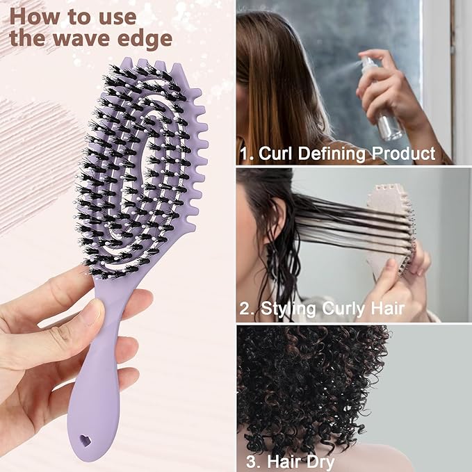 Curly Defining Brush, 1-Pack Vented Hair Brushes Blow Dry and Wet Detangling Curly Styling Hair Brush (Purple)