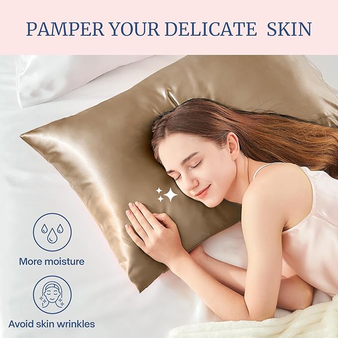 BEDELITE Satin Pillowcase for Hair and Skin, Super Soft Similar to Silk Pillow Cases 4 Pack with Envelope Closure, Cooling Pillowcases for Women Men (20"x40" King Size, Tawny Brown)