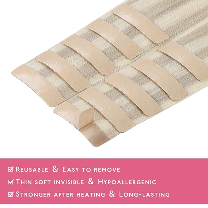 WENNALIFE Tape in Hair Extensions Human Hair Tape in Extensions, 10pcs 25g 16 inch Remy Invisible Tape Ins