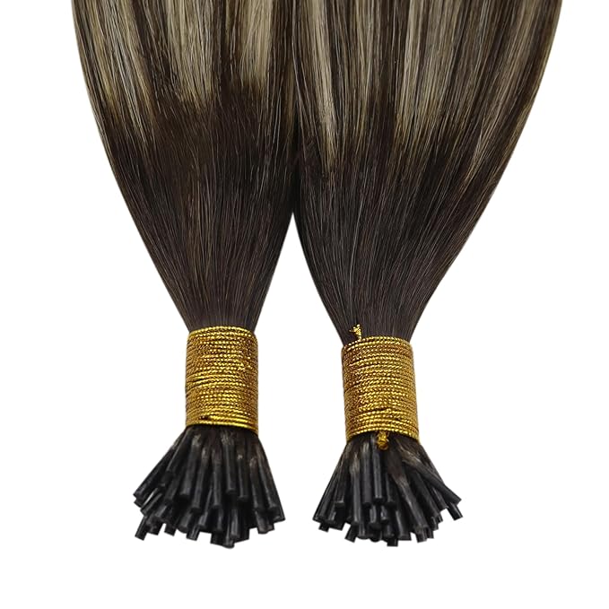 YoungSee I Tip Hair Extensions Human Hair Balayage I Tips Hair Extensions Real Human Hair Balayage I-Tip Hair Extension Ombre Dark Brown with Ash Blonde Itip Human Hair Extension 18 Inch 60s 50g