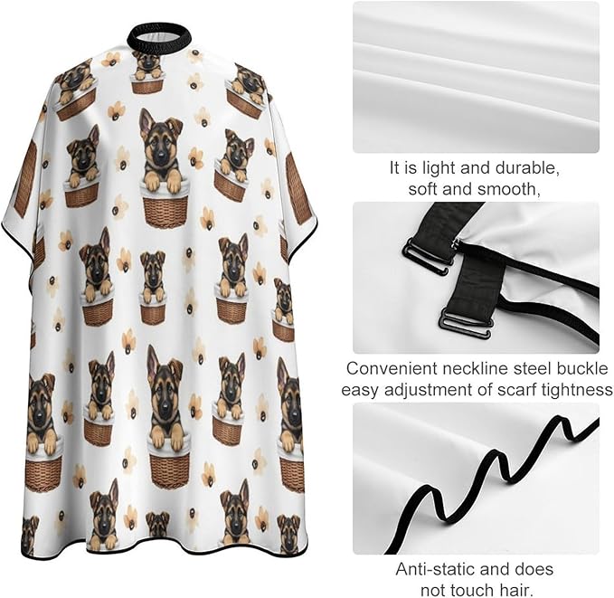 Large Long Hair Cut Cape, Hairdressing Haircut Apron Cute German Shepherd Puppy Dog Hair Cutting Cloak for Hairdressers