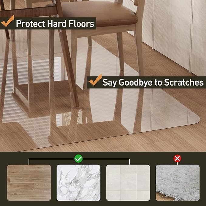 Area Floor Mat for Under High Chair, 4'×6' Transparent No Slip Waterproof Vinyl Area Rug for Home, Spill Resistant Hard Floor Protector Cover for Kitchen, Easy Clean Splat Mat