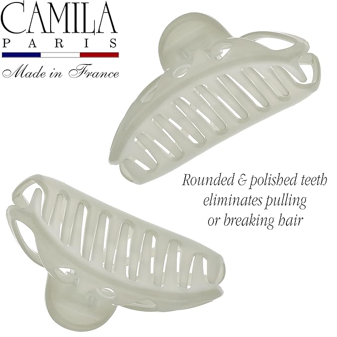 Camila Paris CP3637 French Hair Clip for Women Thick Hair for Long Curly Wavy Hair, Gray, Girls Hair Claw Clips Fashion Styling Hair Accessories for Women, Strong Hold No Slip Grip, Made in France