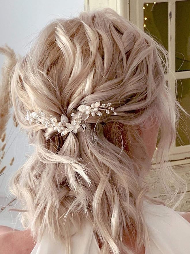 JAKAWIN Flower Bride Wedding Hair Pins Pearl Bridal Hair Piece Accessories for Women HP163 (Silver)