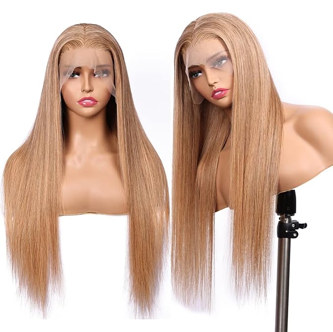 Honey Blonde Straight 13x4 Lace Front Human Hair Wigs with Baby Hair Pre Plucked Brazilian Virgin Hair Transparent HD Lace Frontal Wig for Black Women 180% Density 22 Inch