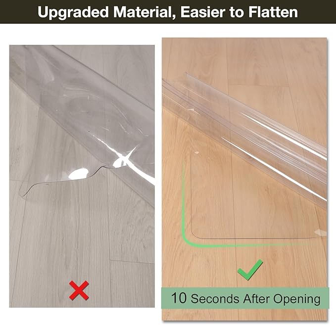Crystal Clear Floor Mat 5×7ft, Upgraded Easy Flat Waterproof Vinyl Rug Cover, Large Stain-Resistant Plastic Area Rug Floor Protector for Kitchen, Dining Room, High-Traffic Areas