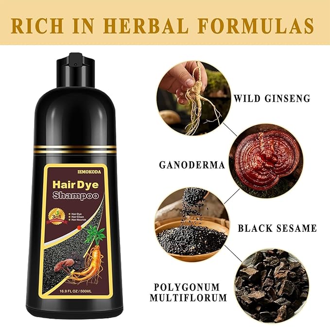 Wine Red Hair Dye Shampoo 3 in 1, Long-lasting & Natual Hair Color Shampoo, Herbal Ingredients Natural Shampoo Hair Dye Effect in Minutes, Gifts for Men Women 500ml