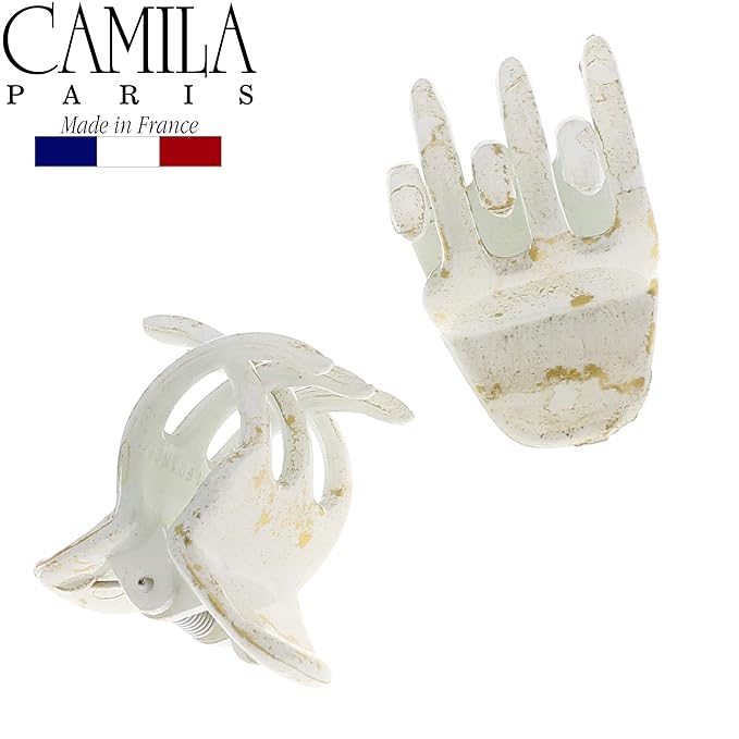 Camila Paris CP2925 French Hair Clip for Women, Small Set of 2 White Gold Girls Hair Claw Clips Jaw. Fashion Durable Styling Hair Accessories for Women, Strong Hold No Slip Grip, Made in France