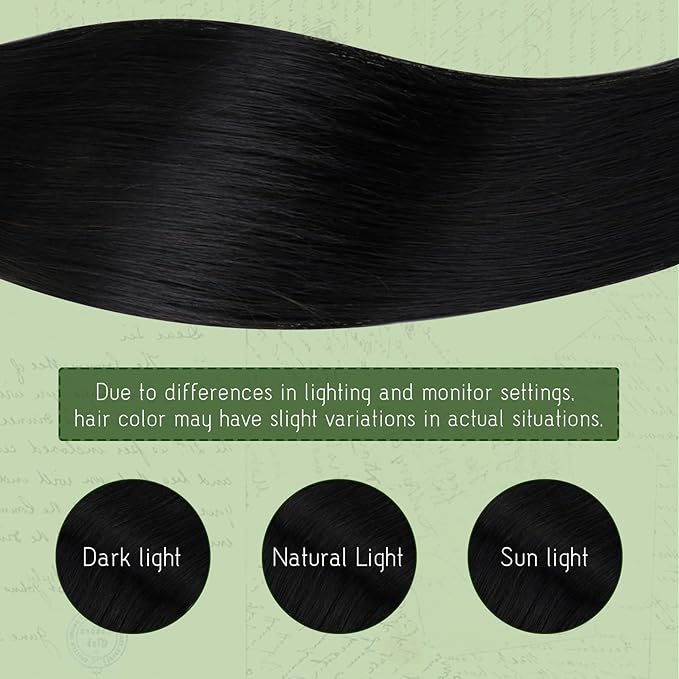 RUNATURE Clip in Hair Extensions Black Human Hair, Natural Black Human Hair Clip in Extensions, Long Hair Extensions Clip Ins, Full Head Brazilian Remy Hair, 24 Inch 135g 7pcs #1B
