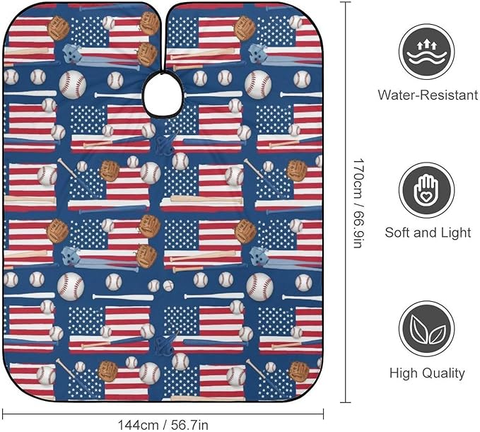 Hair Dressing Gown Cape Baseball Sport American Flag Hair Cutting Cloak, Adjustable Salon Cape Apron for Barbers, Easy Clean