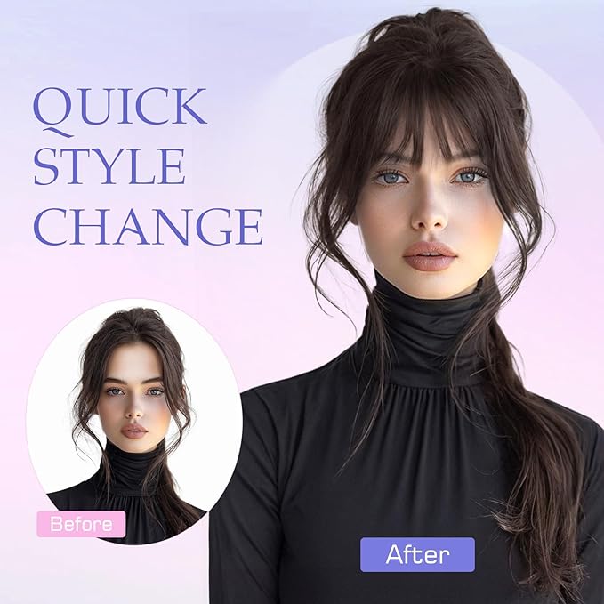 Hairro Clip On Bangs Human Hair Bangs Hair Clip In Bangs 3D 360°Cover Topper With Bangs Wispy Air Bangs Hair Pieces Fake Bangs For Women 8 Inches 10g #01 Dark Black