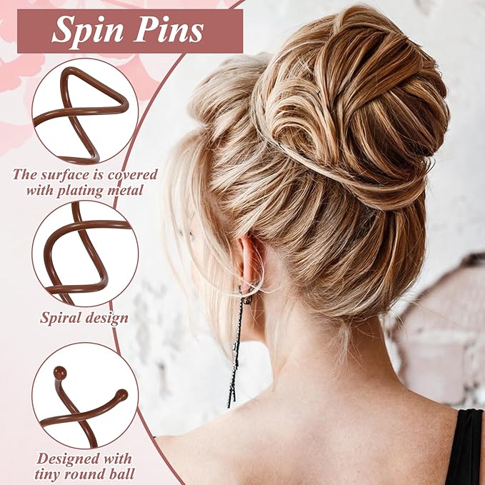 50 Pcs Spiral Hair Pins Set Spin Pins Spiral U Bobby Pins Round Tips Bun Hair Style DIY Twist Barrette Durable Non-Scratch Corkscrew Design for Girls Women Effortless Bun Hairstyles