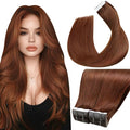 LaaVoo Tape in Human Hair Extensions Auburn Brown Tape in Extensions Human Hair Seamless Hair Extension Tape on for Women 22inch 40pcs 100g