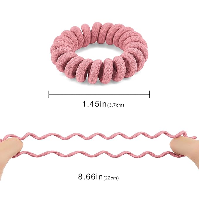 Spiral Hair Ties (Cloth Pink, 12 Pcs), Coil Ponytail Holders for Thick Hair, No Crease Phone Cord Ties for All Types