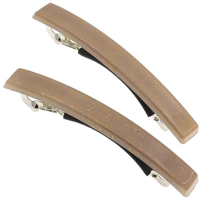 Camila Paris CP3074 French Hair Barrette Clip for Girls, Set of 2 Beige Rubberized Metal Clasp Strong Hold Grip Hair Clips for Women, No Slip Durable Styling Girls Hair Accessories, Made in France