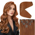 Ve Sunny Human Hair Clip in Extensions Double Weft Ginger Copper Clip on Hair Extensions for Women Short Hair Extensions Real Human Hair 7pcs 14 inch 100g