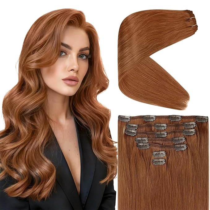 Ve Sunny Real Hair Extensions Clip in Human Hair Remy Hair Extensions for Women Full Head Clip in Human Hair Extensions Ginger Cooper 7pcs 18 inch 120g