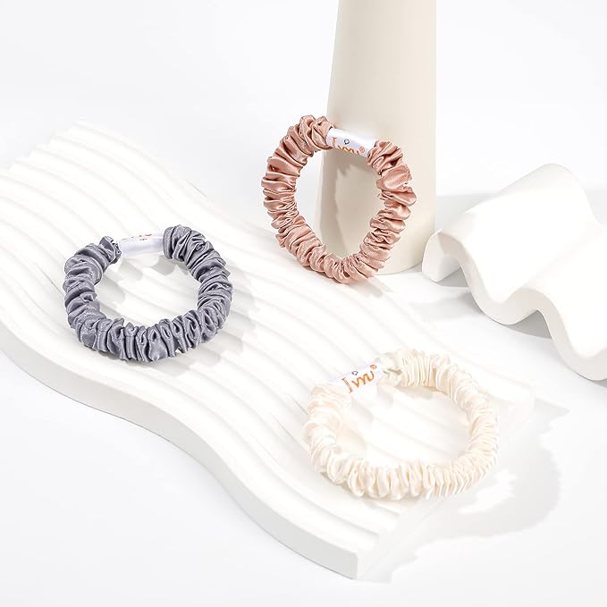 Hair Ties Silk Satin Scrunchies - Small Mini Scrunchy for Women Thick Hair Accessories Cute Soft No Slip Hair Elastics Ponytail Holder for Curly Hair No Damage Hairties Gift for Girls