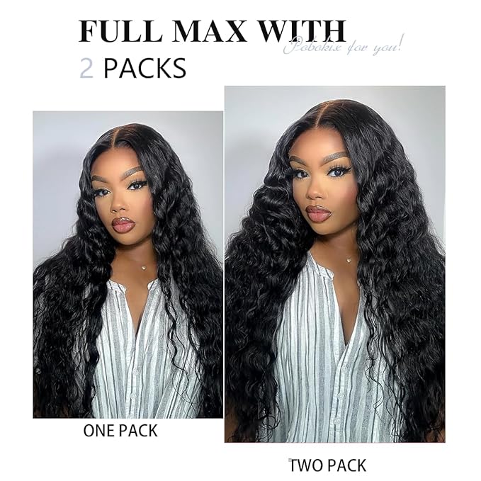 Deep Wave Clip in Hair Extensions Real Human Hair 2 Pack 240g Seamless Clip in Hair Extensions for Women Full Max with 16Pcs PU Thin Weft 16inch Natural Black