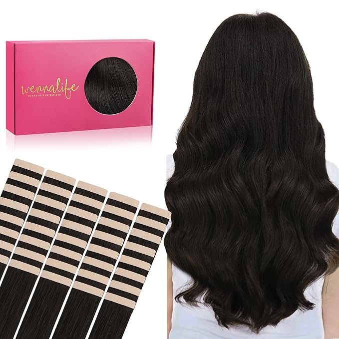 Wennalife Tape in Hair Extensions Human Hair, 40pcs 100g 22 inch Dark Brown Hair Extensions Real Human Hair Straight Tape in Extensions Invisible Human Hair Extensions Reusable Real Hair Extensions