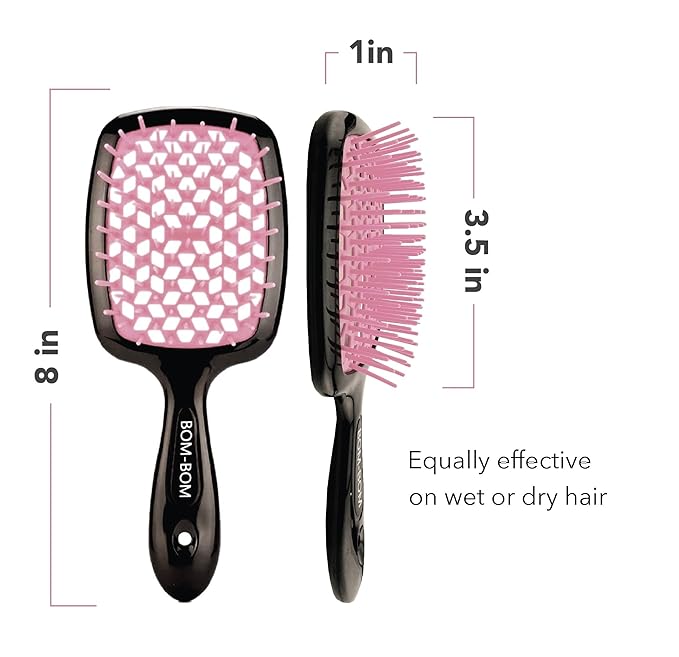 BOM BOM 2 Unit Kit, Wet And Dry Vented Detangling Hair Brush For All Hair Types, Light Weight Hairbrush, Scalp Massage Brush (Light pink black)