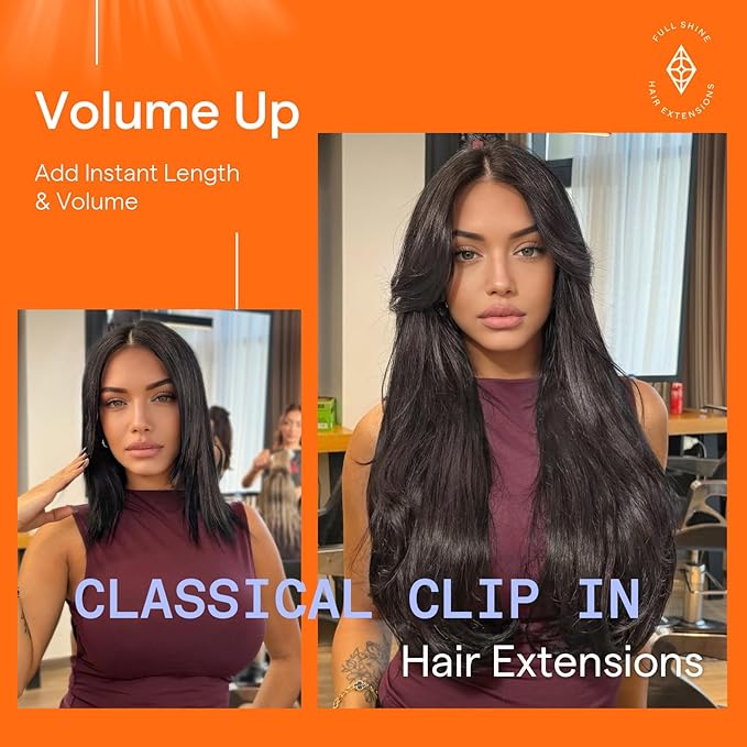 Full Shine Real Hair Extensions Brunette 22 Inch Natural Black Tea Clip ins Real Human Hair Black Women 120 G 7 Pcs