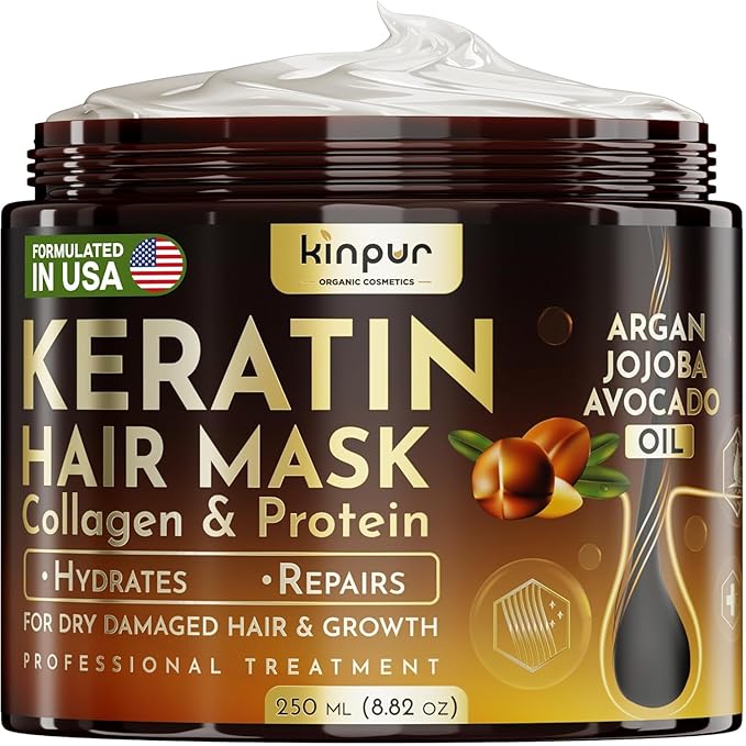 Keratin Hair Mask for Dry, Damaged or Long Hair - Deep Conditioner Masque with Protein, Coconut, Jojoba & Avocado Oil – Collagen Treatment for Hair Growth & Hydration, Split Ends Repair, Color-Safe