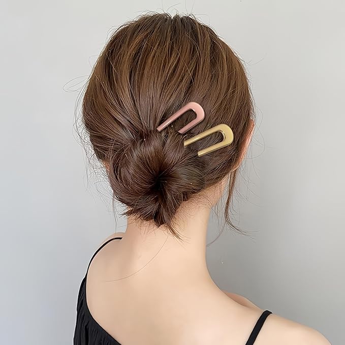 6Pcs Metal French Hair Pins for Women U Shape Sticks 3.9 Inch Vintage Fork for Hairstyle Accessories(Black/Gold/Rosegold)
