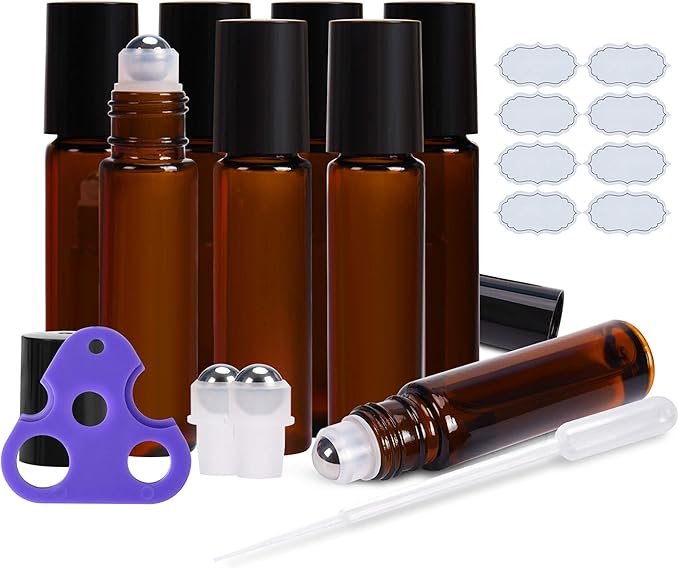 ULG 4/8/12-Pack Essential Oil Roller Bottles 10ml, Empty Bottles with Stainless Steel Roller Balls and Waterproof Labels, Roller Balls For Essential Oils