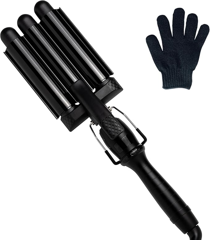 Mermade Hair PRO Hair Waver 1" - Hair Waver 3 Barrel, 3 Barrel Curling Iron 1 Inch, Ceramic Barrel Waver for Thick, Thin, Long, or Short Hair - 1", Black