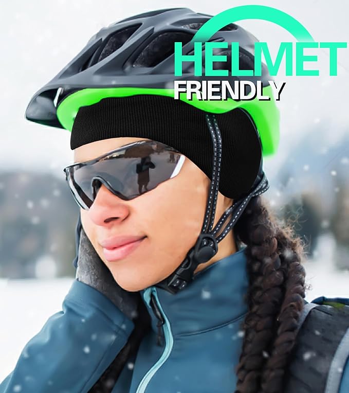 Winter Ear Warmer Headband for Men Women Double-Layer Knit Ear Muffs Cover with Fuzzy Lining for Running and Cycling (Blue, One Size)