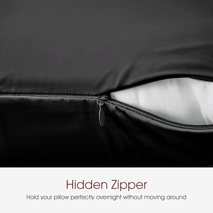 100% Silk Pillow Cases 2 Pack Queen Size Mulberry Silk Pillowcase for Hair and Skin Set of 2 Highest Grade 6A Silk Soft Breathable Cooling with Hidden Zipper, Black