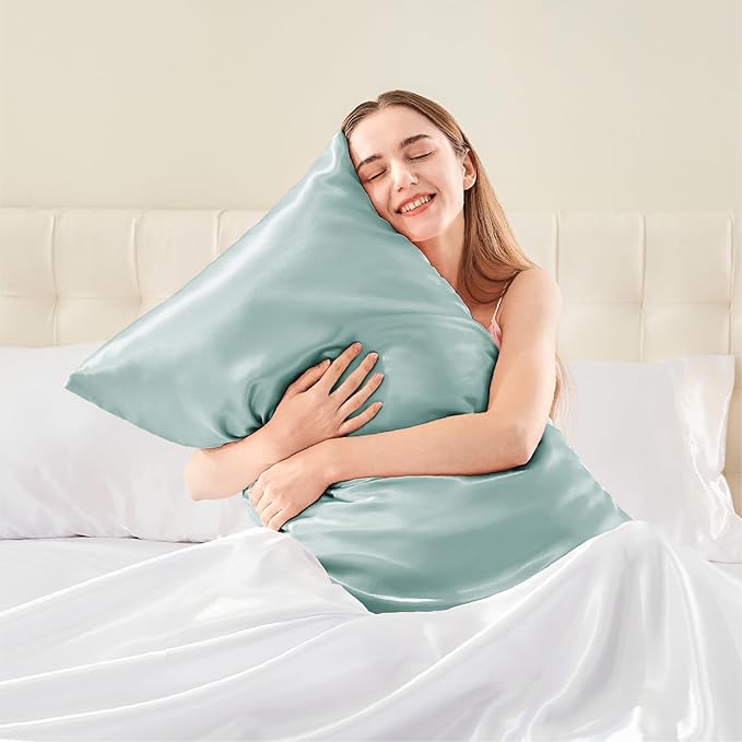 BEDELITE Satin Pillowcase with Zipper, Haze Blue King Size Pillow Cases Set of 2, Super Soft and Cooling Similar to Silk Pillow Cases, Gift for Women Men(20x40 Inches)