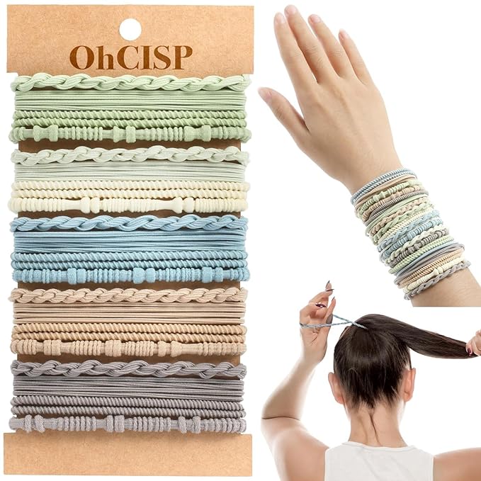 20 PCS Hair Ties and Bands, 4 Styles Cute Blue Boho Hair Accessories for Thick or Thin Hair - No Damage Elastic Bracelets with Beads for Girls and Women