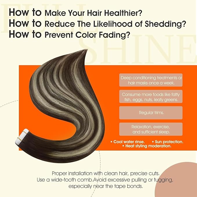 Full Shine Remy Tape in Hair Extensions Real Human Hair Color 2/60/2 Brown Ombre Blonde Highlight Brown Human Hair Extensions Tape in 20Inch Long Straight Hair Extension 50G 20Pcs