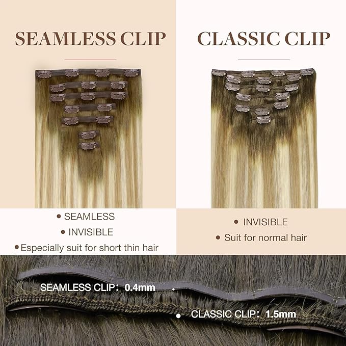 GOO GOO Clip in Hair Extensions Real Human Hair, Remy Human Hair Extensions Clip ins for Women, Natural Human Hair, 16inch 110g 7Pcs, 5A/90/16F Bahamian Balayage