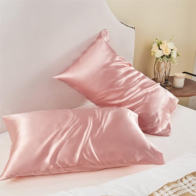 BEDELITE Satin Pillowcase for Hair and Skin, Super Soft and Cooling Similar to Silk Pillow Cases 2 Pack with Envelope Closure, Gift for Women Men(20"x40" King Size, Rose Pink)