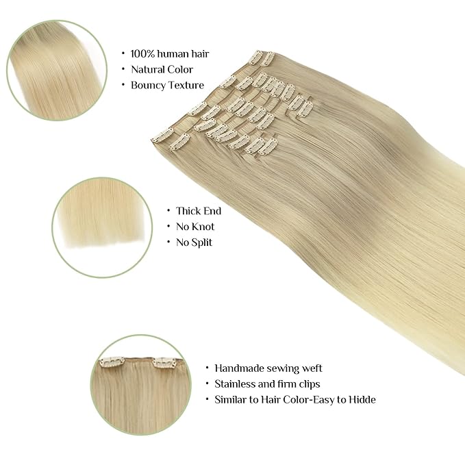 DOORES Clip in Human Hair Extensions, 10pcs 160g Balayage Ash Blonde to Golden Blonde and Platinum Blonde 20 Inch Real Hair Extensions Clip in Remy Hair Extensions Straight