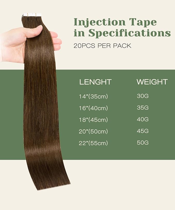 SURNEL Injection Tape in Hair Extensions Human #4 Chocolate Brown Invisible Tape in Extensions 20 Pcs 40g(#4,18)