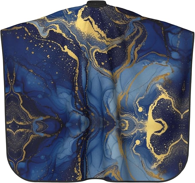 Salon Haircut Capes Luxury Marble Texture Gold and Blue Hair Dress Apron Cloak, Adjustable Hairdresser Apron for Hairstylists, Easy Clean