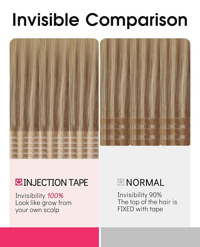 Youngsmile Injection Tape in Hair Extensions Human Hair Balayage #10/27/27 Golden Brown to Caramel Blonde 20pcs 50g 22 Inch Injected Tape in Hair Extensions Seamless Remy Human Hair (#10/27/27,22'')