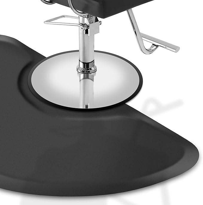 Saloniture 3 ft. x 4 ft. Salon & Barber Shop Chair Anti-Fatigue Mat - Black Semi Circle - 1 in. Thick