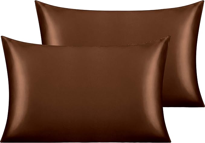 NTBAY 2 Pack Satin Standard Pillowcases for Hair and Skin, Luxurious and Silky Pillow Cases with Envelope Closure, 20x26 Inches, Brown