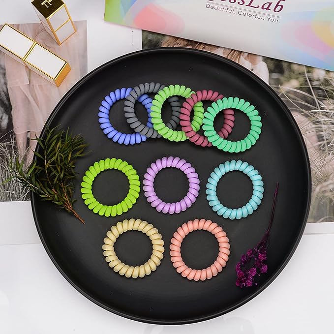JessLab Spiral Hair Ties for Women, 10-Pack Traceless No-Damage Ponytail Holders, Coils Hair Bands for Girls, Assorted Colors