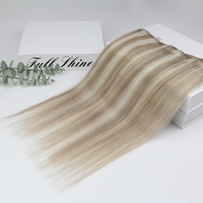 Full Shine Clip in Extensions for Women Lace Weft Golden Blond Highlighted Blonde Human Hair Clip in Extensions Straight Hair Clip ins Longevity 14 Inch 3 PCS 60 Grams
