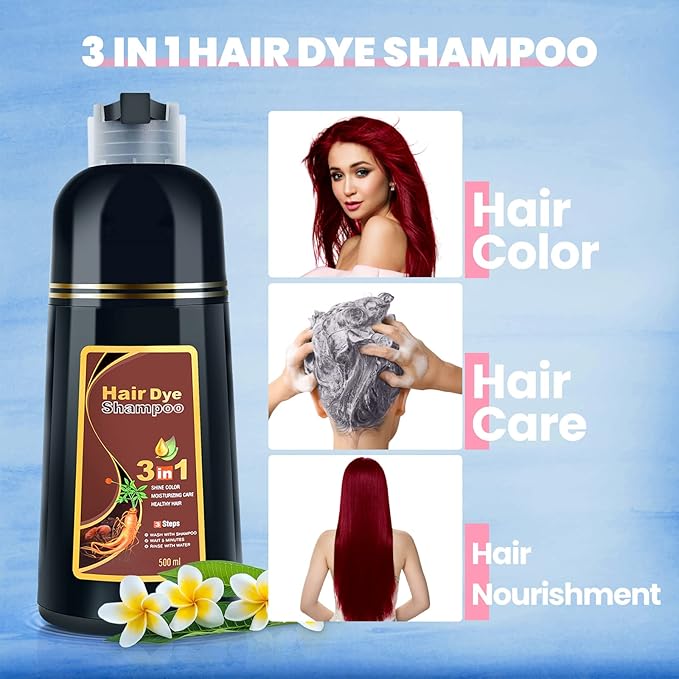 IIIMEIDU Hair Dye Shampoo 3 in 1 for Grey Coverage, Herbal Ingredients Shampoo Hair Dye for Women Men 500ml